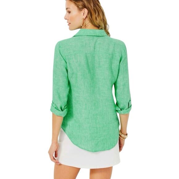 Lilly Pulitzer Sea View Button Down Breezy Linen Top Spearmint Green Size XXL - Picture 2 of 14